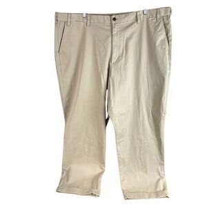 Land's End Mens Traditional Fit Khaki Chino Pants 48x31 Beige Flat Front Stretch